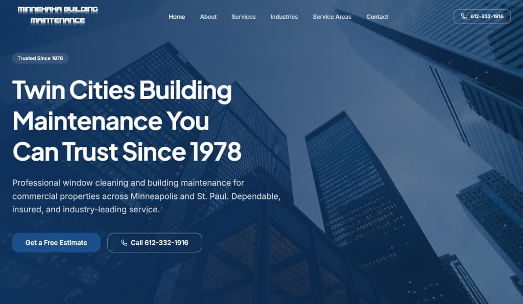 Minnehaha Building Maintenance website homepage